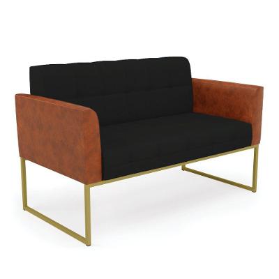 Sofá Namoradeira 2 Lugares Base Industrial Dourado Elisa Nozes-linho Pto A79 D03 - D'rossi