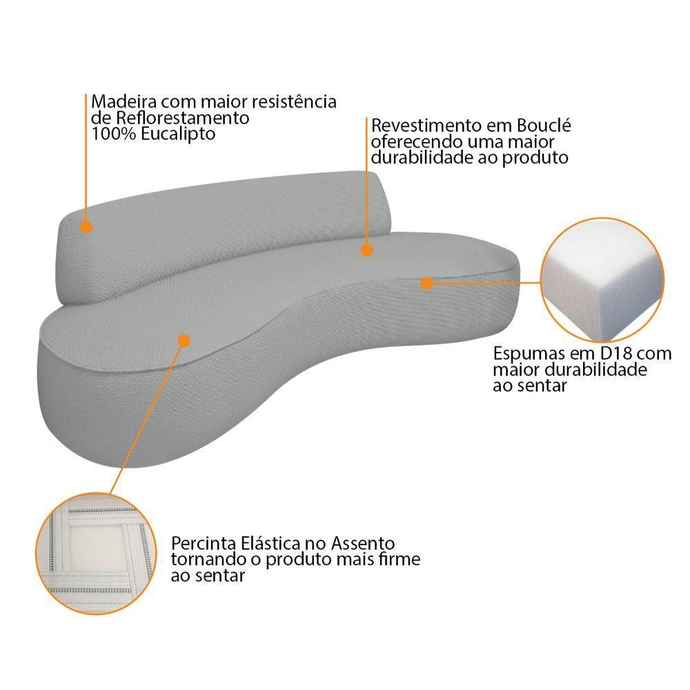 Sofá Curvo 2 Lugares Amsterdã 160cm Bouclé - Amarena Móveis Cor Cinza - 3
