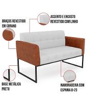 Sofá Namoradeira E 2 Poltronas Base Industrial Preto Elisa Nozes-linho Cinza A05 D03 - D'rossi - 5