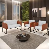 Sofá Namoradeira E 2 Poltronas Base Industrial Preto Elisa Nozes-linho Cinza A05 D03 - D'rossi - 7