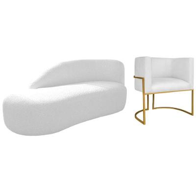 Kit Divã Luna 160cm Lado Esquerdo E 01 Poltrona Base De Ferro Dourado Suede Cor Branco