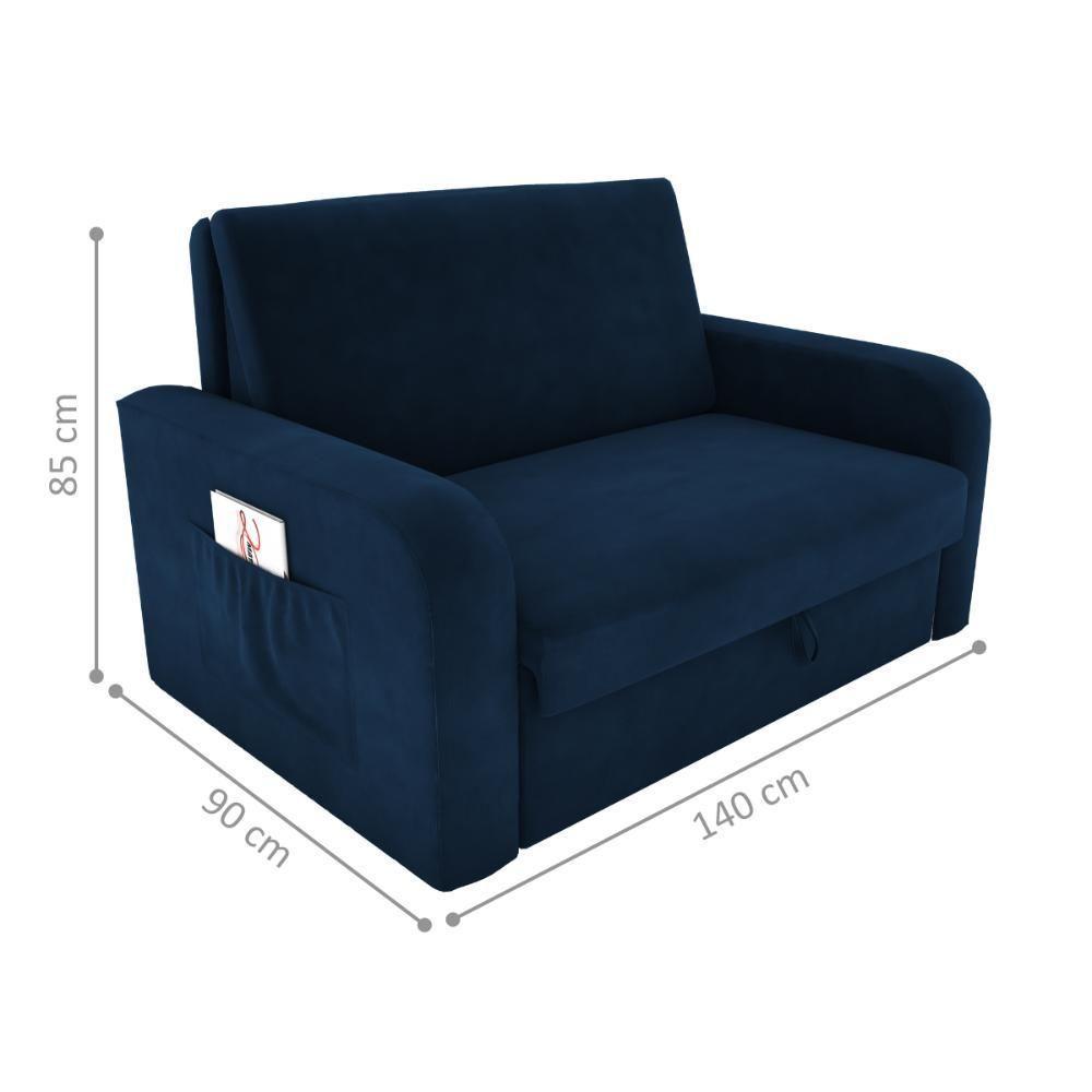 Sofá Cama Com Baú 2 Lugares Numey Suede Azul - 5