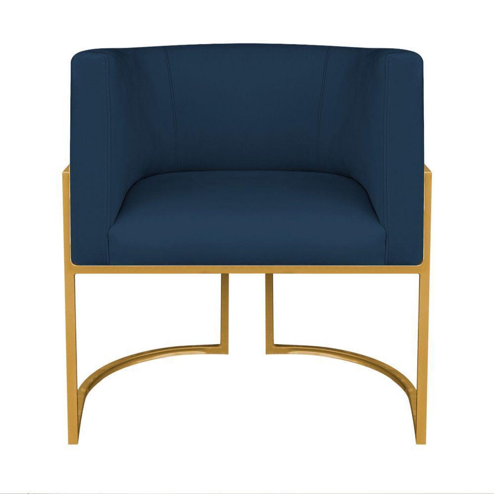 Kit Divã Luna 140cm Lado Esquerdo E 01 Poltrona Base De Ferro Dourado Suede Cor Azul Marinho - 5