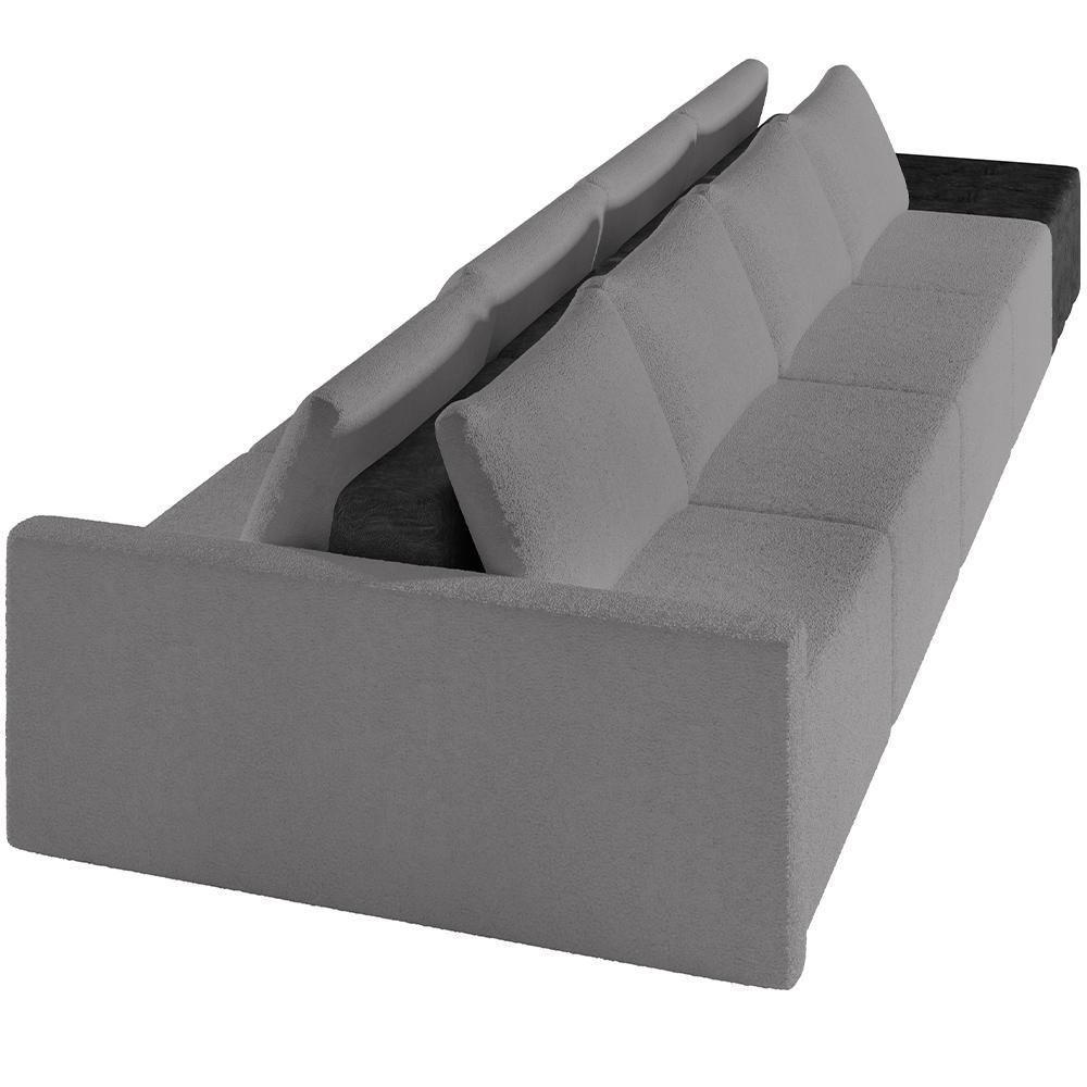 Sofá Ilha Modular Para Sala 392cm Com Puff Dublin K01 Bouclê Cinza E Sintético Preto - Lyam Decor - 4