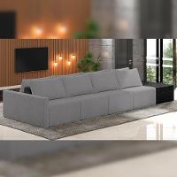 Sofá Ilha Modular Para Sala 392cm Com Puff Dublin K01 Bouclê Cinza E Sintético Preto - Lyam Decor - 6