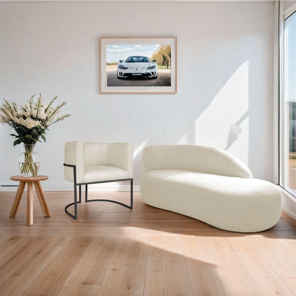 Kit Divã Luna 185cm Lado Direito E 01 Poltrona Base De Ferro Preto Linho Cor Bege - 8