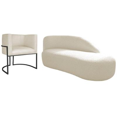 Kit Divã Luna 185cm Lado Direito E 01 Poltrona Base De Ferro Preto Linho Cor Bege