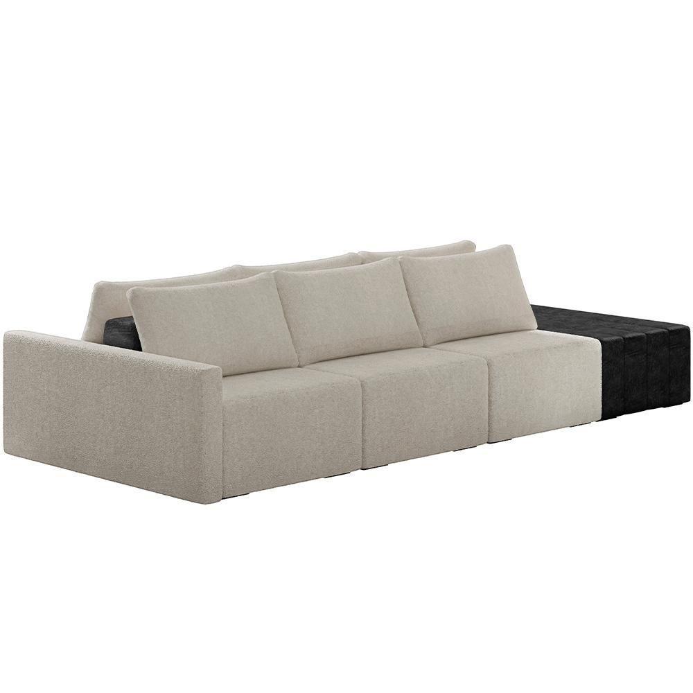 Sofá Ilha Modular Para Sala 312cm Com Puff Dublin K01 Bouclê Creme E Sintético Preto - Lyam Decor - 1