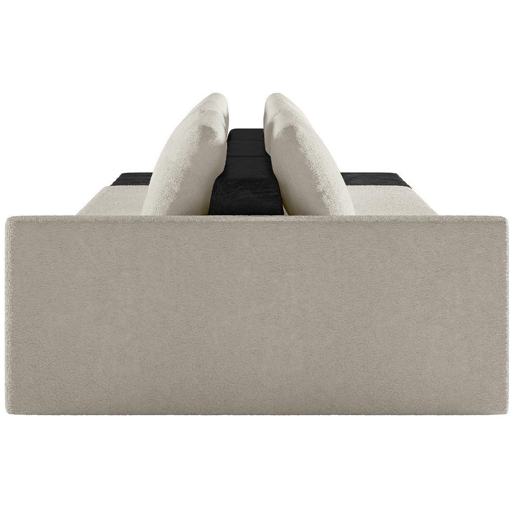 Sofá Ilha Modular Para Sala 312cm Com Puff Dublin K01 Bouclê Creme E Sintético Preto - Lyam Decor - 2