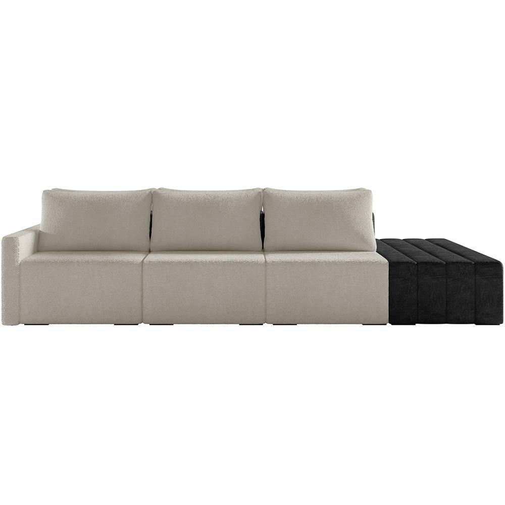 Sofá Ilha Modular Para Sala 312cm Com Puff Dublin K01 Bouclê Creme E Sintético Preto - Lyam Decor - 5