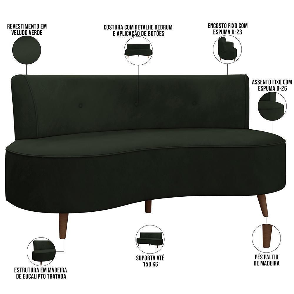 Sofá Chaise Living 2 Lugares 160cm Para Sala Istambul K01 Veludo Verde - Lyam Decor - 7