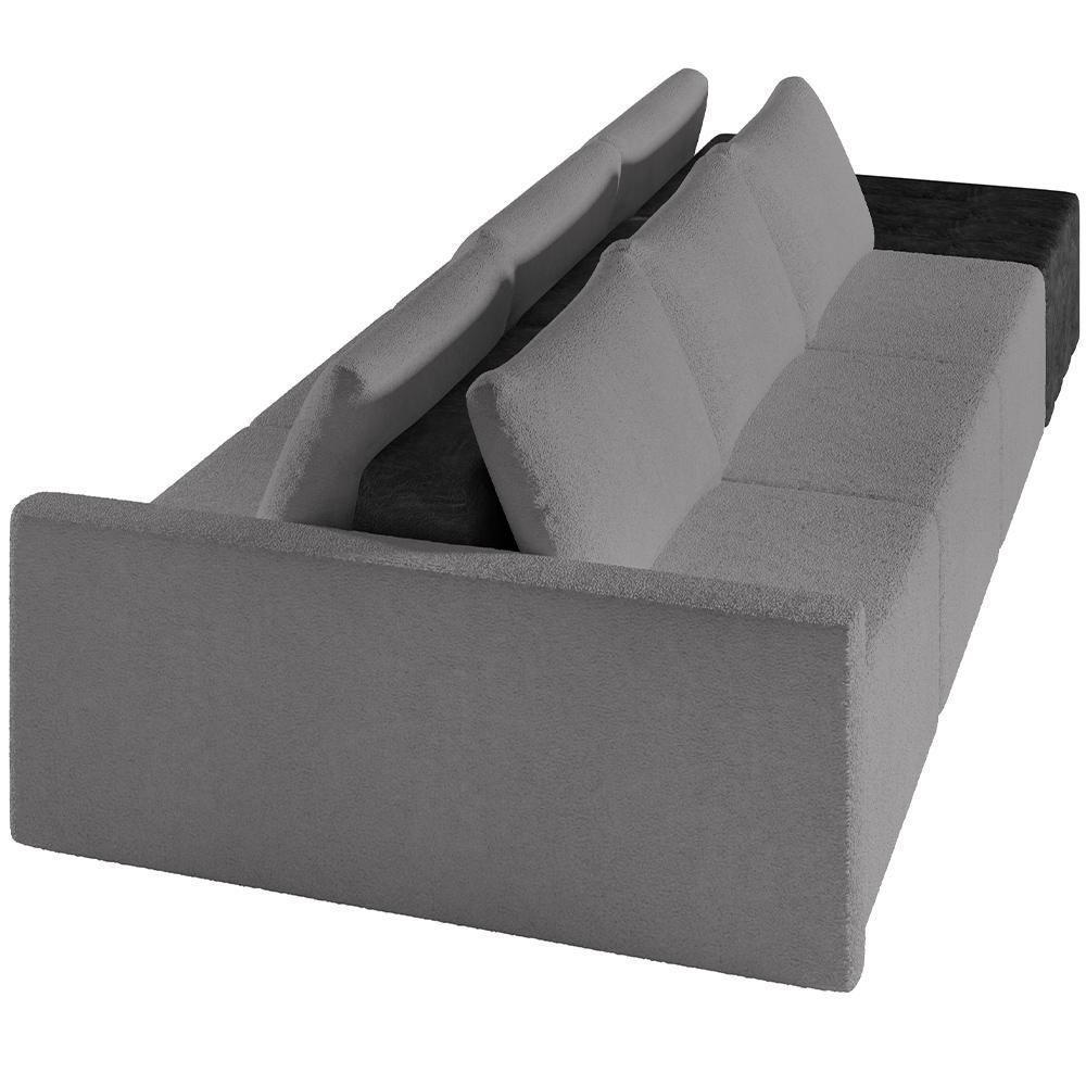 Sofá Ilha Modular Para Sala 342cm Com Puff Dublin K01 Bouclê Cinza E Sintético Preto - Lyam Decor - 5