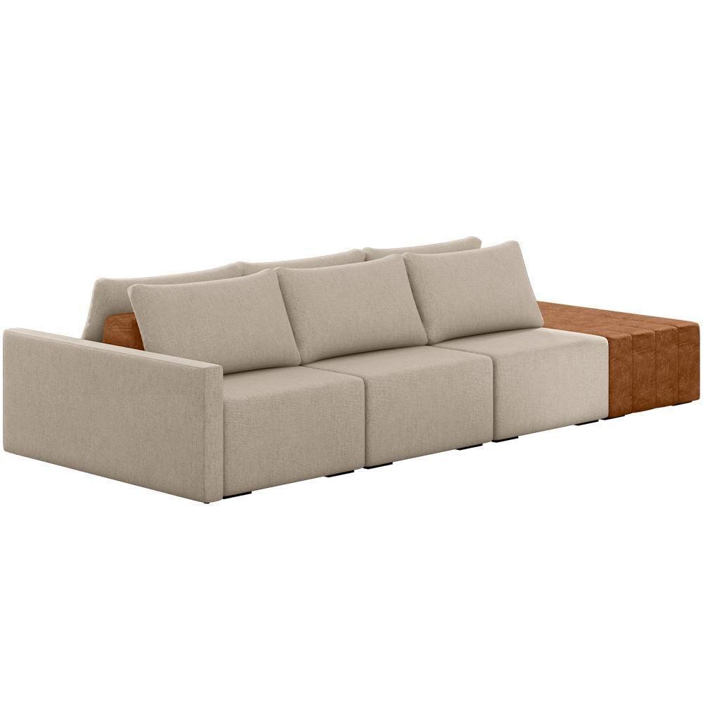Sofá Ilha Modular Para Sala 312cm Com Puff Dublin K01 Linho Bege Sintético Caramelo - Lyam Decor - 1