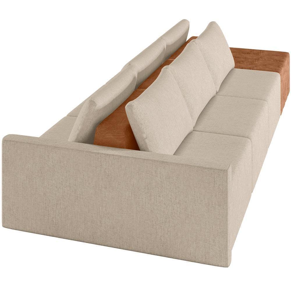 Sofá Ilha Modular Para Sala 312cm Com Puff Dublin K01 Linho Bege Sintético Caramelo - Lyam Decor - 4