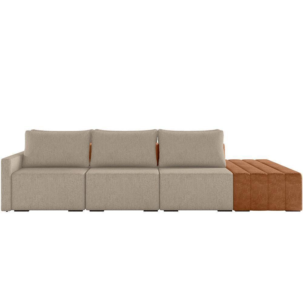 Sofá Ilha Modular Para Sala 312cm Com Puff Dublin K01 Linho Bege Sintético Caramelo - Lyam Decor - 5