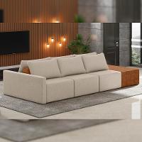 Sofá Ilha Modular Para Sala 312cm Com Puff Dublin K01 Linho Bege Sintético Caramelo - Lyam Decor - 6