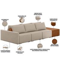 Sofá Ilha Modular Para Sala 312cm Com Puff Dublin K01 Linho Bege Sintético Caramelo - Lyam Decor - 7