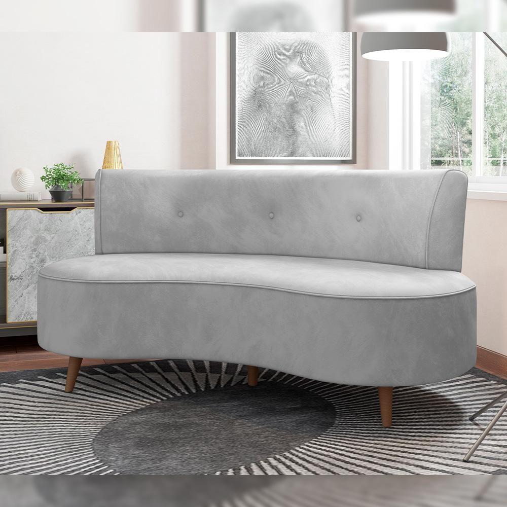 Sofá Chaise Living 2 Lugares 160cm Para Sala Istambul K01 Veludo Cinza - Lyam Decor - 6