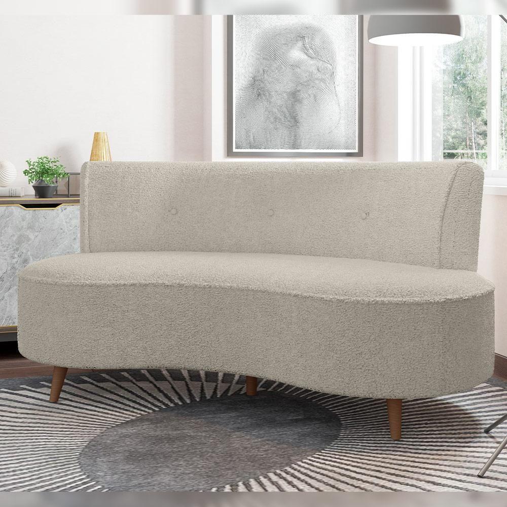 Sofá Chaise Living 2 Lugares 160cm Para Sala Istambul K01 Bouclê Bege - Lyam Decor - 6