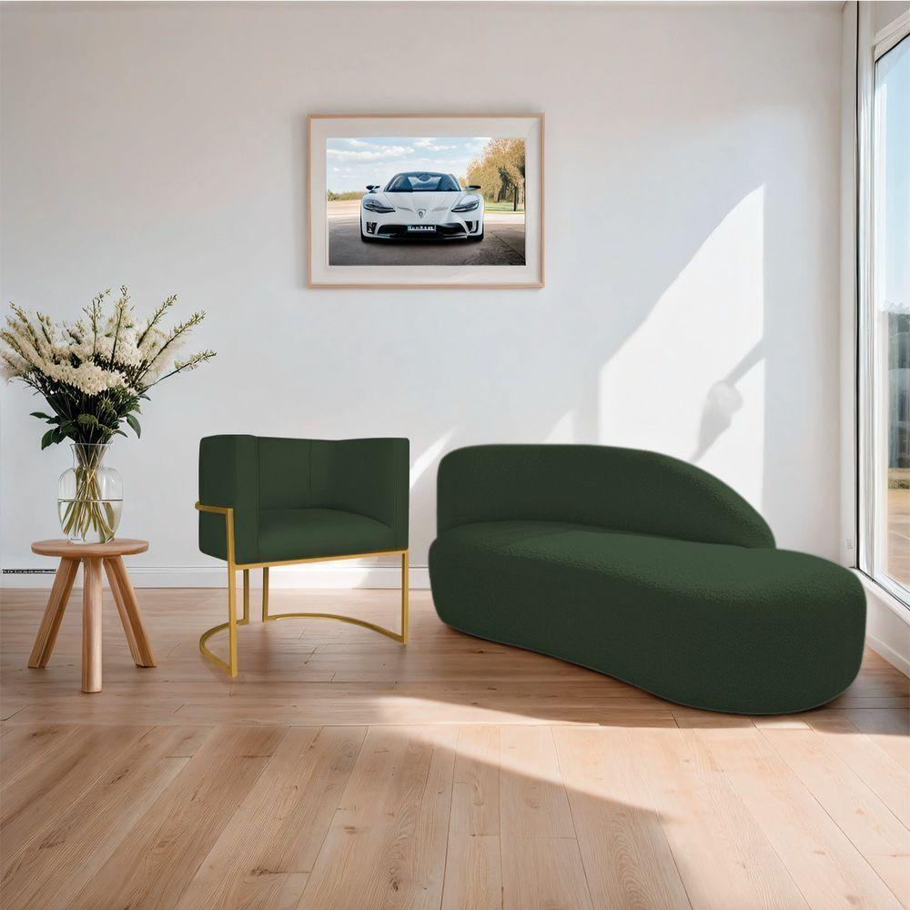 Kit Divã Luna 160cm Lado Direito E 01 Poltrona Base De Ferro Dourado Linho Cor Verde - 9