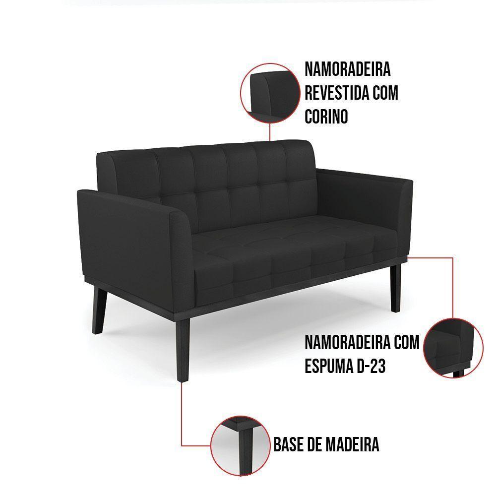 Sofá Namoradeira E Poltrona Base De Madeira Preto Elisa Corino Preto D03 - D'rossi - 4