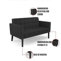 Sofá Namoradeira E Poltrona Base De Madeira Preto Elisa Corino Preto D03 - D'rossi