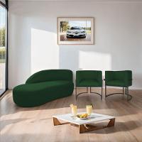 Kit Divã Luna 140cm Lado Esquerdo E 02 Poltronas Base De Ferro Preto Suede Cor Verde - 9