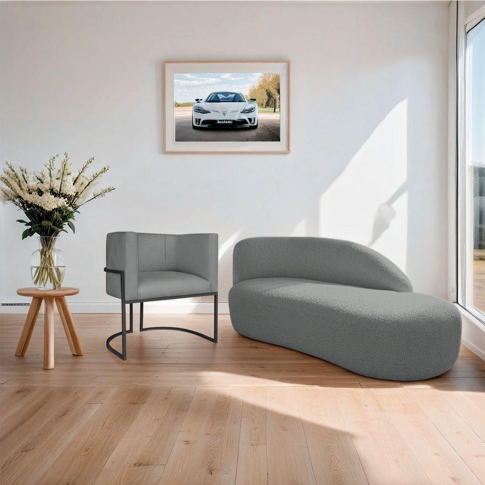 Kit Divã Luna 140cm Lado Direito E 01 Poltrona Base De Ferro Preto Suede Cor Cinza - 8