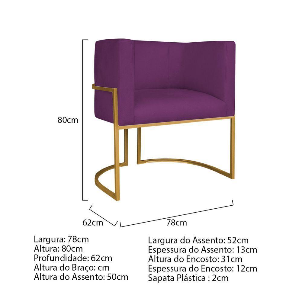 Kit Divã Luna 140cm Lado Esquerdo E 01 Poltrona Base De Ferro Dourado Suede Cor Roxo - 7