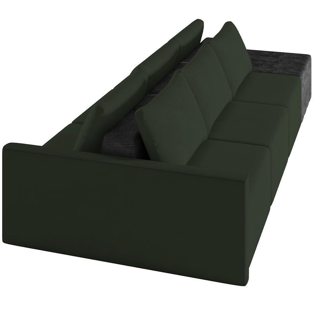 Sofá Ilha Modular Para Sala 342cm Com Puff Dublin K01 Veludo Verde E Sintético Preto - Lyam Decor - 4