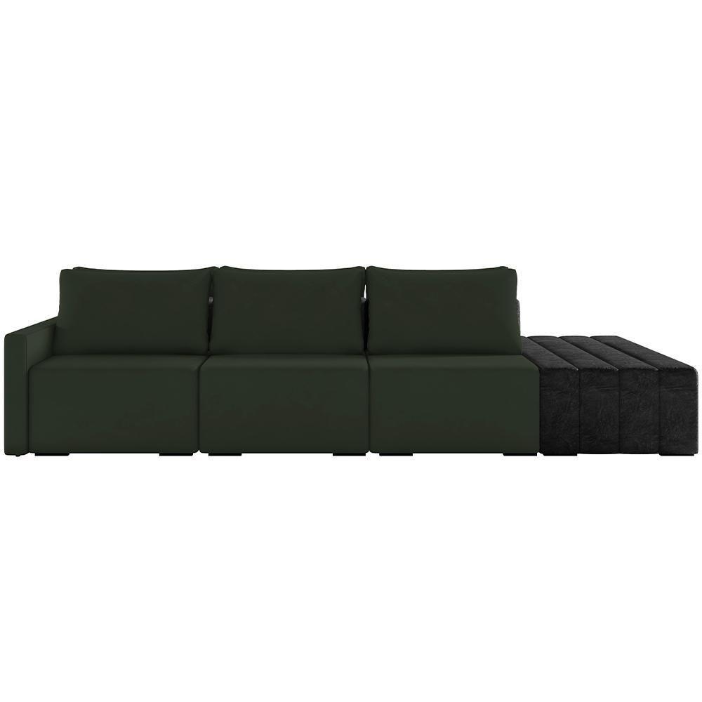 Sofá Ilha Modular Para Sala 342cm Com Puff Dublin K01 Veludo Verde E Sintético Preto - Lyam Decor - 5