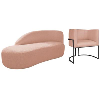 Kit Divã Luna 140cm Lado Esquerdo E 01 Poltrona Base De Ferro Preto Suede Cor Rosê