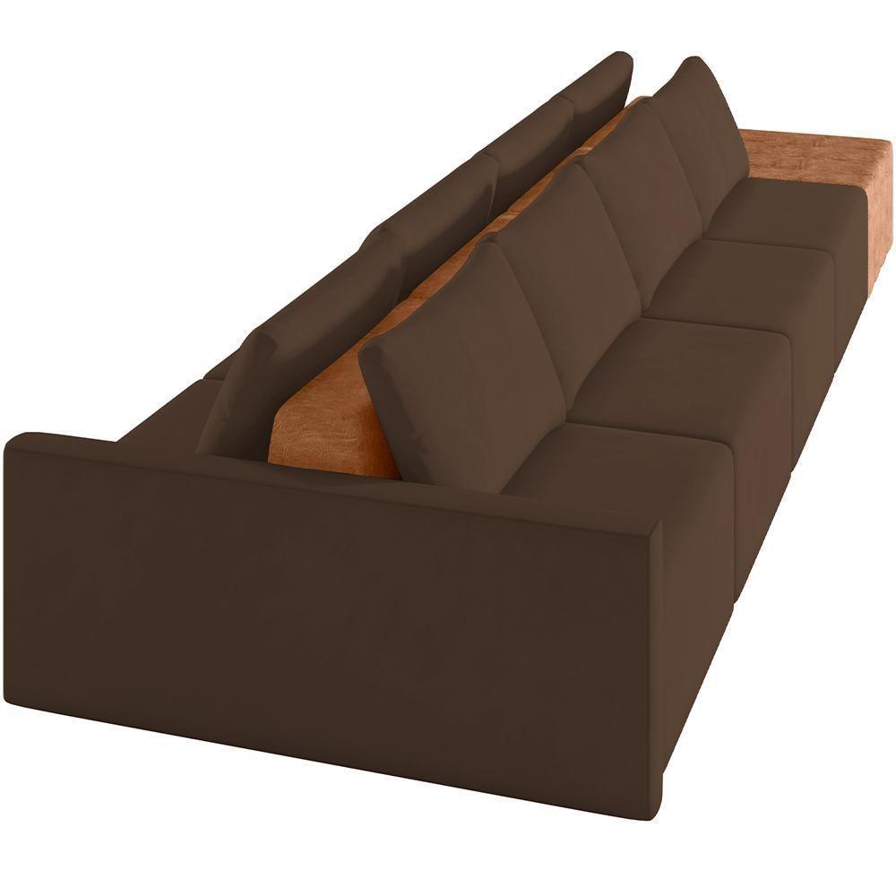 Sofá Ilha Modular Para Sala 432cm Com Puff Dublin K01 Veludo Marrom Sintético Caramelo - Lyam Decor - 4