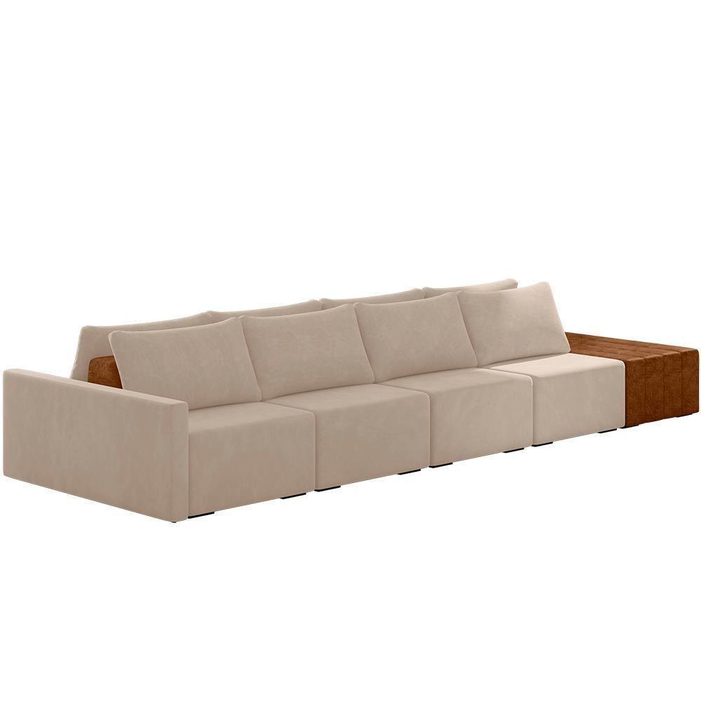 Sofá Ilha Modular Para Sala 392cm Com Puff Dublin K01 Veludo Bege Sintético Caramelo - Lyam Decor - 1
