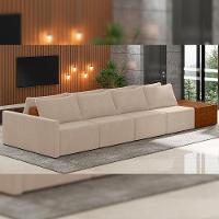 Sofá Ilha Modular Para Sala 392cm Com Puff Dublin K01 Veludo Bege Sintético Caramelo - Lyam Decor - 6