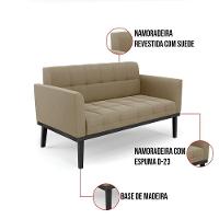 Sofá Namoradeira 2 Lugares Base De Madeira Preto Elisa Suede D03 - D'rossi Cor Marrom Rato - 2