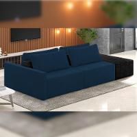 Sofá Ilha Modular Para Sala 232cm Com Puff Dublin K01 Veludo Azul Marinho E Sintético Preto - Lyam Decor - 7