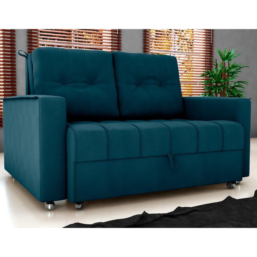 Sofá Cama Para Sala De Estar Cross Veludo Maserati Azul - 1