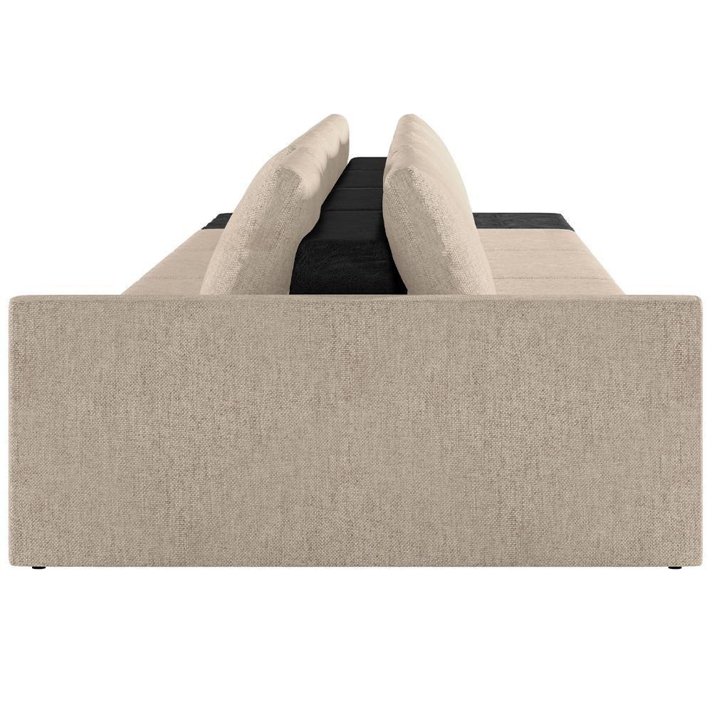 Sofá Ilha Modular Para Sala 392cm Com Puff Dublin K01 Linho Bege E Sintético Preto - Lyam Decor - 2