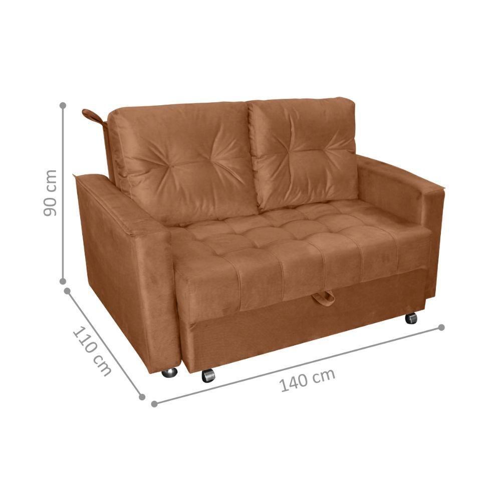 Sofá Cama Para Sala De Estar Cross Veludo Ferrugem - 3