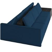 Sofá Ilha Modular Para Sala 312cm Com Puff Dublin K01 Veludo Azul Marinho E Sintético Preto - Lyam Decor