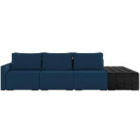 Sofá Ilha Modular Para Sala 312cm Com Puff Dublin K01 Veludo Azul Marinho E Sintético Preto - Lyam Decor - 5
