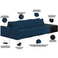 Sofá Ilha Modular Para Sala 312cm Com Puff Dublin K01 Veludo Azul Marinho E Sintético Preto - Lyam Decor - 7