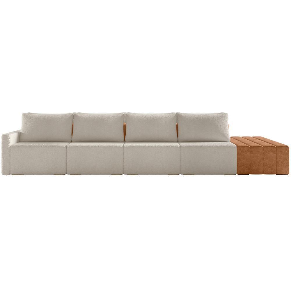 Sofá Ilha Modular Para Sala 432cm Com Puff Dublin K01 Bouclê Creme Sintético Caramelo - Lyam Decor - 5