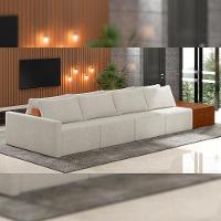 Sofá Ilha Modular Para Sala 432cm Com Puff Dublin K01 Bouclê Creme Sintético Caramelo - Lyam Decor - 6