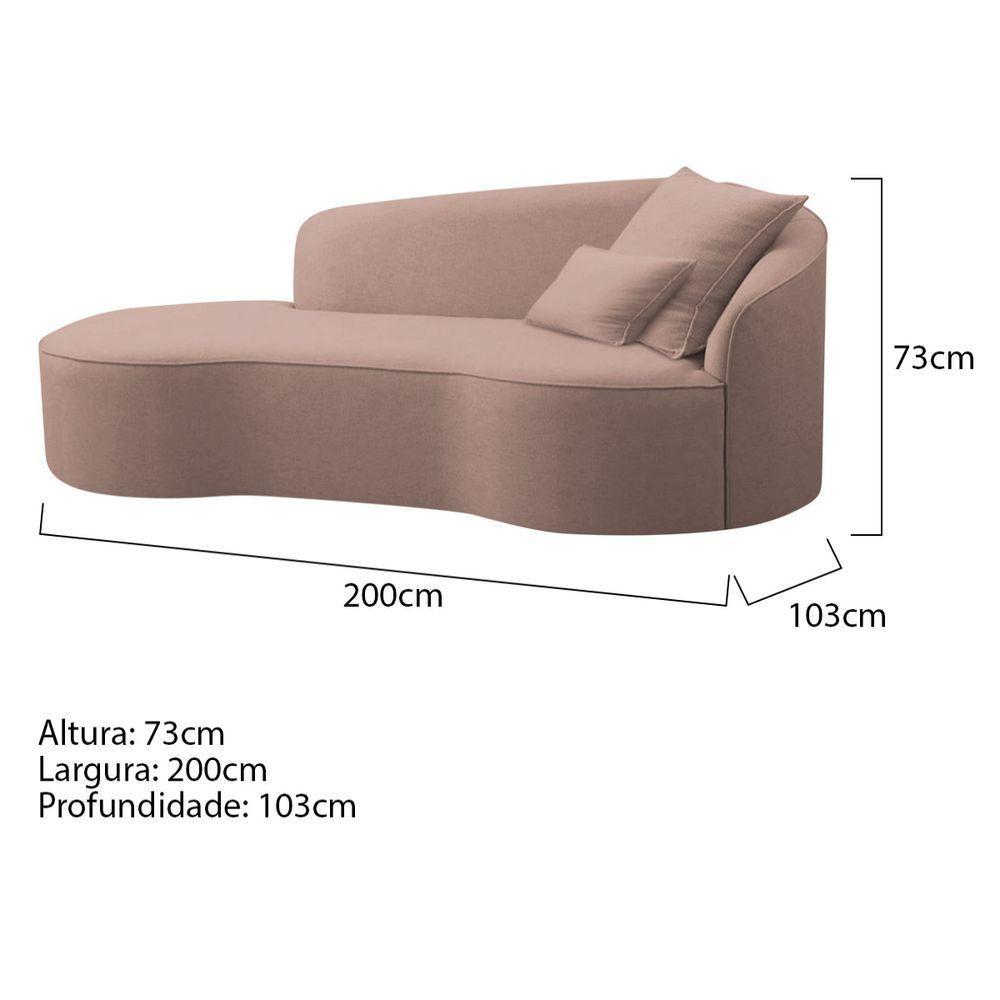 Divã Recamier Curvo Sala De Estar Recepção Lado Esquerdo Linho - Doce Sonho Móveis Cor Rosê - 5