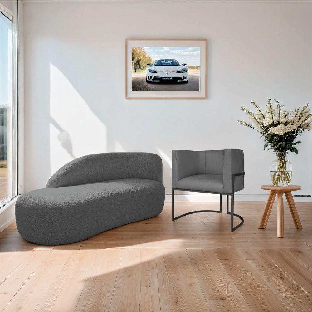 Kit Divã Luna 185cm Lado Esquerdo E 01 Poltrona Base De Ferro Preto Linho Cor Cinza Escuro - 9