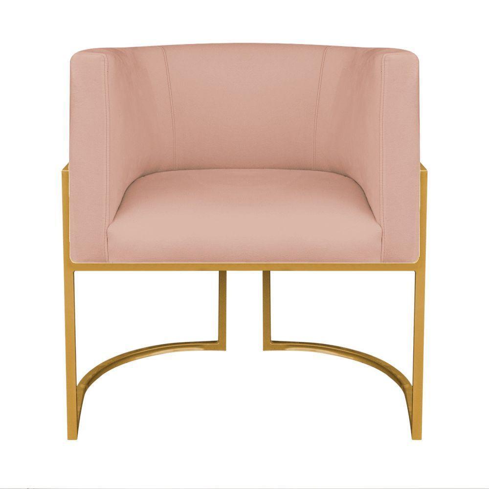 Kit Divã Luna 140cm Lado Esquerdo E 01 Poltrona Base De Ferro Dourado Suede Cor Rosê - 5