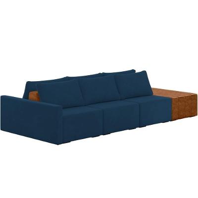 Sofá Ilha Modular Para Sala 342cm Com Puff Dublin K01 Veludo Azul Sintético Caramelo - Lyam Decor