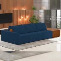 Sofá Ilha Modular Para Sala 342cm Com Puff Dublin K01 Veludo Azul Sintético Caramelo - Lyam Decor - 6